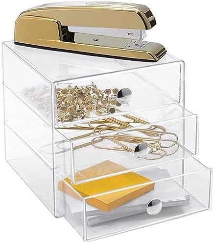 AJIODA Makeup Drawer Organizer Box with 3 Drawers, Acrylic Cosmetic Display Case Vanity Organizer Jewelry Storage Box St