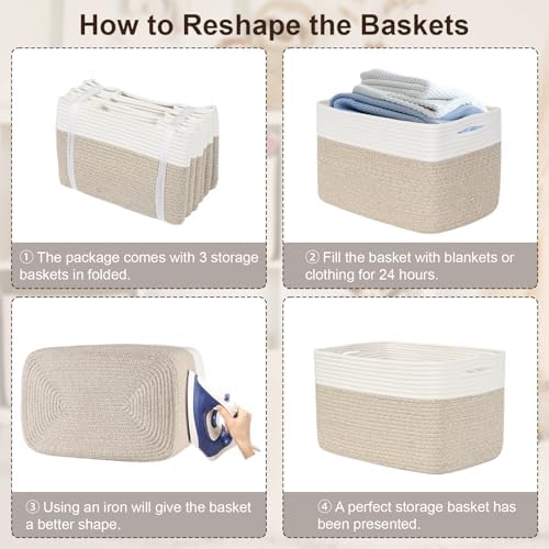 Baskets for Organizing,Storage Baskets,3 Pack Baskets for Shelfves,15"×10"×9" Woven Basket,toy storage bins,bins for organization
