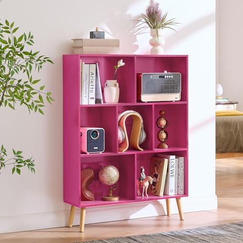 LEYAOYAO Cube Bookshelf, Mid-Century Modern Book Shelf with Legs, Pink