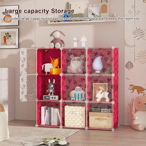 C&AHOME Clover Embossed 10-Cube Storage Organizer with Door Cube Shelf Red