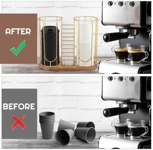 Geelin 18oz Adjustable Coffee Cup Dispenser with Wooden Base, Cup and Lid Holder, Cups Holder Organizer for Coffee Pod S