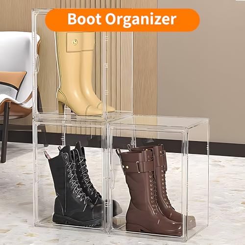 3 Pack Clear Acrylic Sneaker Shoe Display Case,Shoe Storage Boxes Stackable,Acrylic Boxes for Shoes Display with Lid,Boo