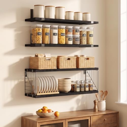 Fixwal 3+1 Tier Bathroom Floating Shelves Over Toilet, Black