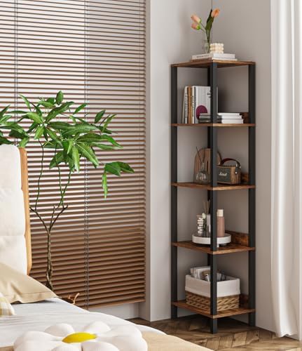 VIMBER 5-Tier Bookshelf with Anti-Fall Baffle, Tall Bookcase for Books, Garage Kit, CDs, Movies, Industrial Standing Boo