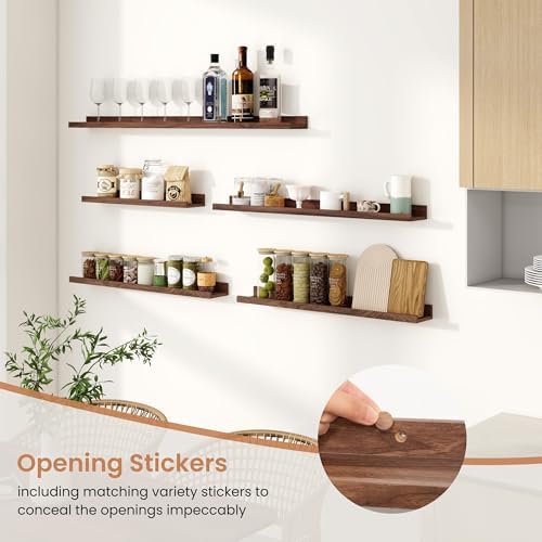 Dreamland Picture Ledge Shelf for Wall, Floating Shelves Set of 4,16 inch Long Floating Shelves with Lip for Living Room,Bedroom,Bathroom,Kitchen,Walnut