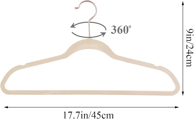 VECELO Premium Velvet Clothes Hangers Suit Heavy Duty (25 Pack)-Non Slip & Space-Saving with 6 Finger Clips & Tie Rack Excellent for Men and Women,Light Beige