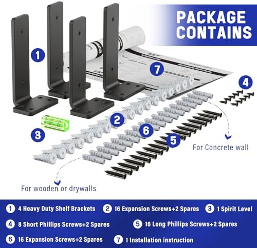 Goovilla Shelf Bracket, Floating Shelf Brackets 6 inch Long, 4 Pack, Black