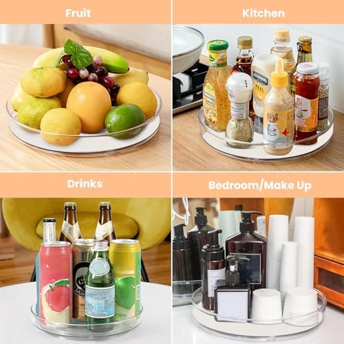 2 Pack Lazy Susan Organizer for Cabinet:Lazy Susan Turntable (8 Inch) with Non-Slip Mat and Handles,Turntable Rack for K