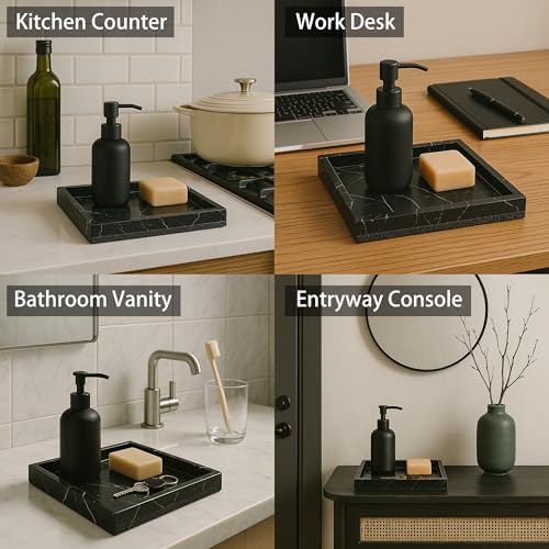 Square Natural Marble Vanity Tray: Luxury 8x8 Polished Organizer for Bathroom Kitchen Dresser Makeup Jewelry Coffee Tabl