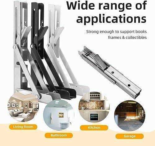 4PCS 10" Folding Shelf Brackets, Shelf Brackets Max. Load 220 lb Collapsible Heavy Duty Stainless Steel DIY Wall Mounted