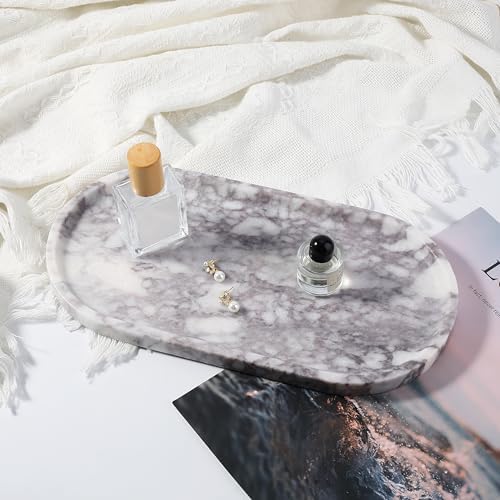 Koville Real Luxurious Marble Vanity Tray, 12"x6" Calacatta Viola Marble Catchall Tray for Bathroom, Natural Stone Perfu