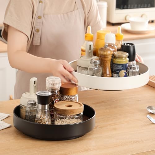 Non-Slip Rotating Lazy Susan Turntable, 360-Degree Swivel, Black with Textured Surface (Black, 10 inches)