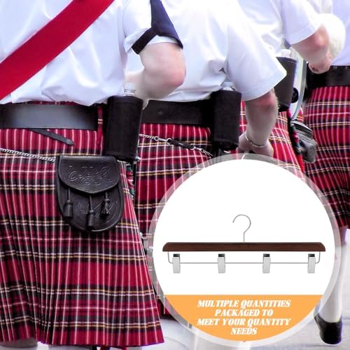 DoubleFill 2 Pcs Kilt Hanger 20 Inches Wooden Duty Skirt Hangers with 4 Clips for Closet (Nut Brown)
