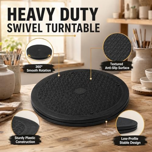 RHBLME 3 Pack Black Lazy Susan, 12 Inch Heavy Duty Rotating Swivel with Steel Ball Bearings Stand for Turntable, Monitor