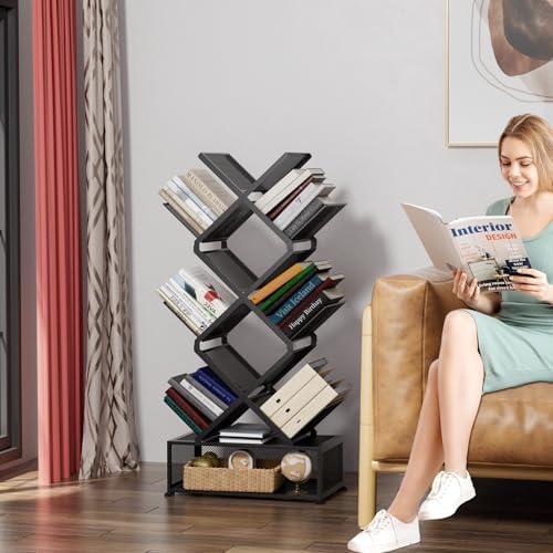 Gintan 9-Tier Space Saving Book Shelf with Storage,Bedroom Shelves Folding Bookshelves,No Installation Required Shelf Tr