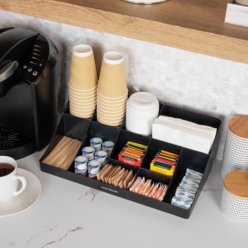 Mind Reader Cup and Condiment Station, Countertop Organizer, Coffee Bar, Kitchen, Stirrers, 17.875"L x 9.5"W x 6.625"H,