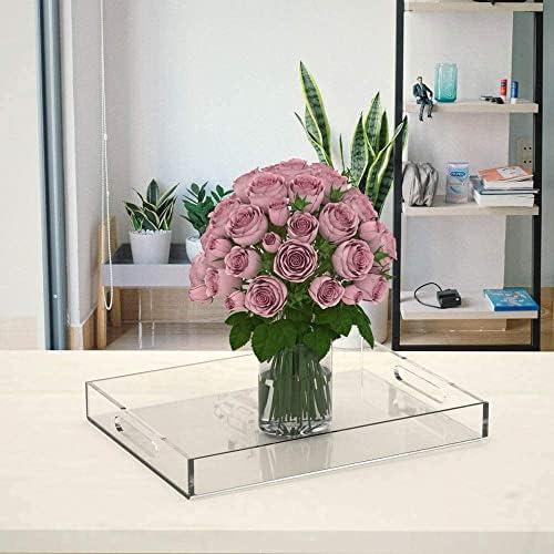 NIUBEE Acrylic Serving Tray 16x20 Inches -Spill Proof- Clear Decorative Tray Organiser for Ottoman Coffee Table Countert