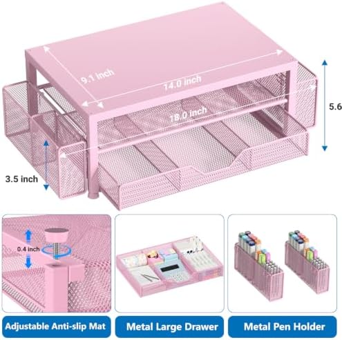 OPNICE Desk Organizers and Accessories, Computer Monitor Stand Riser with Drawer and 2 Pen Holders, Printer & Laptop Sta