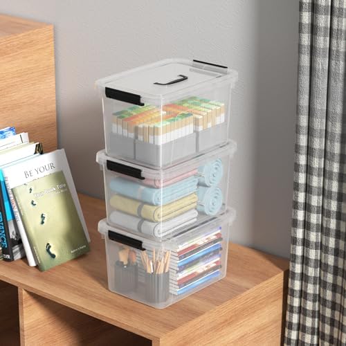 6 Pack 6 Quart Small Clear Plastic Storage Bins with Handles