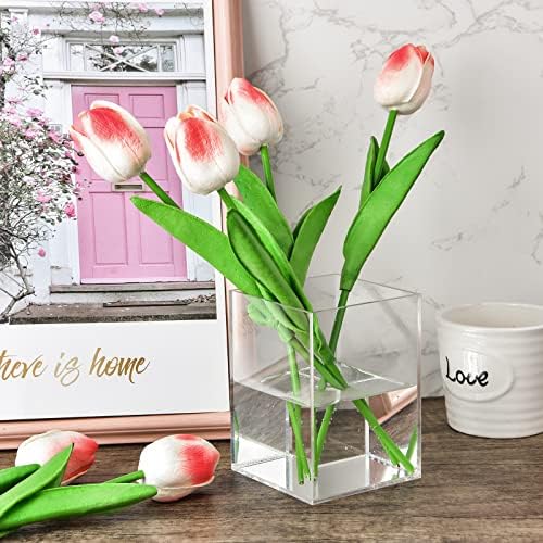 Mototo 8 Pieces Clear Acrylic Pen Holder Acrylic Pencil Cup Clear Makeup Bush Holder Acrylic Desktop Stationery Organizer for Office School Home Desk Accessories (8 Pack, Square)