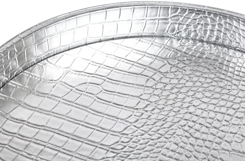HofferRuffer Faux Leather Round Serving Tray, Vegan Croco Leather Decorative Tray, Food Tray for Storage Drinks, Snack &