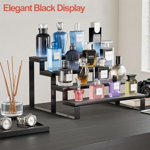 Boulphia Cologne Organizer for Men, 12 Inch Wood Cologne Stand 4 Tier Perfume Organizer for Dresser, Versatile Step Disp