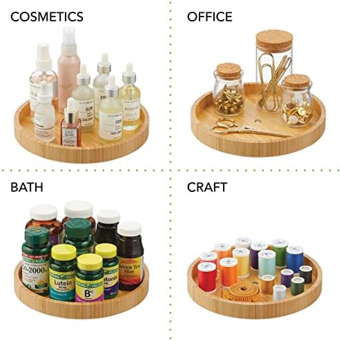 mDesign Bamboo Lazy Susan Turntable Food Storage Container for Cabinets, Pantry, Refrigerator, Countertops, Spinning Org