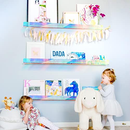 2 Packs 24 inches Iridescent Acrylic Shelves,Book Shelf for wall