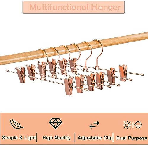 13.7" Rose Gold Copper Pants Hangers with Clips of Strong Non-Slip Skirt Hangers, Space Saving Hangers -Adjustable Clips for Slacks, Jeans, Clothes,Pants -10 Pack