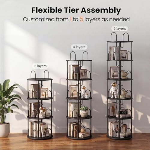 4 Tier Rotating Bookshelf, 360° Spinning Bookshelf Tower, Narrow Corner Book Shelf, Revolving Bookcase Corner Tall Book