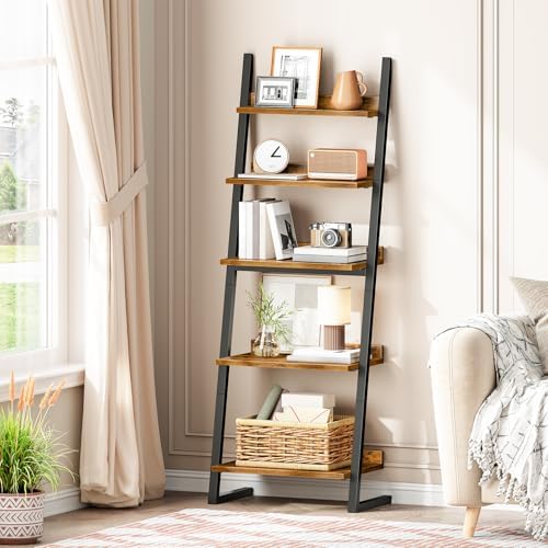 HOOBRO 5-Tier Bookcase, Narrow Ladder Shelf, Small Bookshelf, Corner Storage Shelf, Small Display Organizer for Living R
