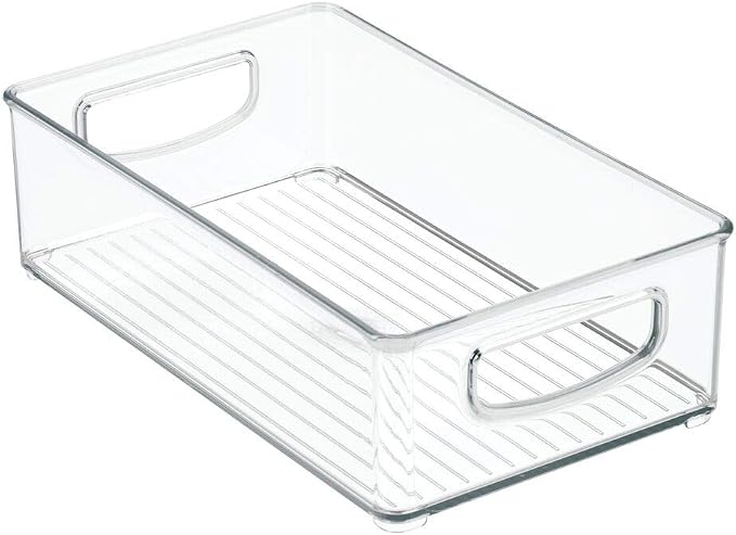 mDesign Small Plastic Baby Nursery and Food Organizer -Storage Holder Bin with Handles for Closet, Cupboard, Cabinet, Drawers, Shelves - Holds Canned Food, Bottles, Formula - Ligne Collection, Clear