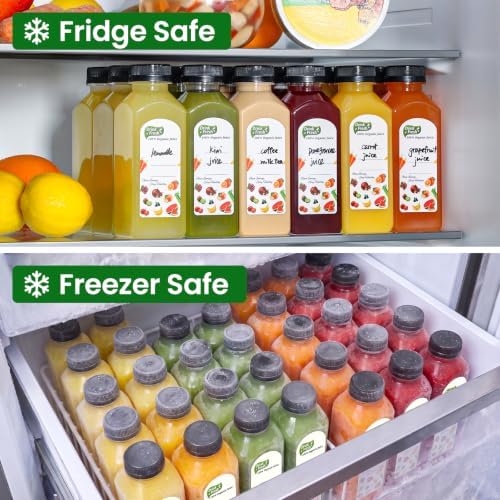 12 PACK, 12 OZ Reusable Thicker Plastic Juice Bottles with Caps, Leakproof