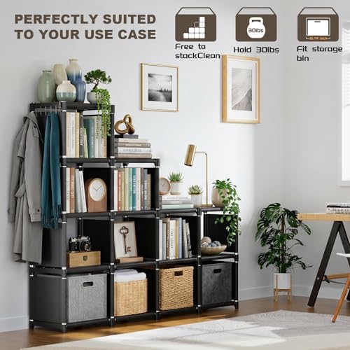 Mavivegue Book Shelf, 12 Cube Storage Organizer, DIY Bookcase, Metal Bookshelf,Tall Book case for Bedroom, Living Room,O