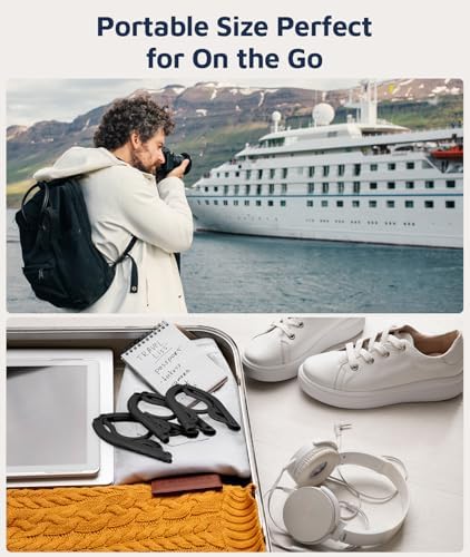 50 Pcs Travel Hangers, Cruise Ship Essentials Foldable Hangers Plastic Travel Essentials, Portable Cruises Must Haves 2026 for Skirt, Suitcase, RV Camping Airplane Europe Vacation Essential, Black