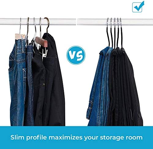JS Hanger Non Slip Pants Hangers 10 Pack Open Ended Easy Slid Slacks Hangers, Durable Anti-Rust Space Saving Metal Jeans Hangers, Chrome and Black Friction