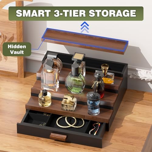 Perfume Cologne Organizer for Men: 4 Tier Wooden Perfumes Stand, Desktop Parfum Holder Wood Display Shelf with Cabinet,