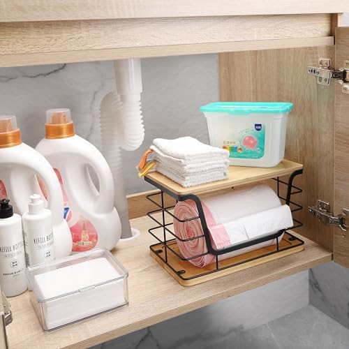 ALOCEO Large Wire Basket for Kitchen Pantry, Stainless Steel Kitchen Counter Organizer for Potato Onion, Trash Bag Dispe