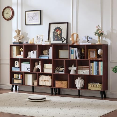 LEYAOYAO 10 Cube Bookshelf, Mid-Century Modern Book Shelf with Legs, Walnut