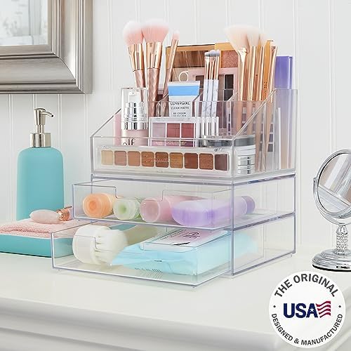STORi Chloe Stackable Clear Makeup Holder and 6 Drawer Bundle | Organize Cosmetics and Beauty Supplies | Made in USA