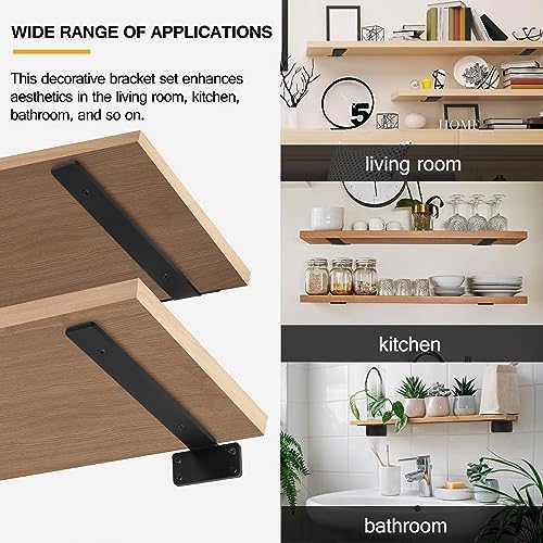 HITOMEN Heavy Duty Floating Shelf Brackets, 10-Inch (1/5'' Thick) Hidden Shelves Hardware, Iron L Brackets, Rustic Indus