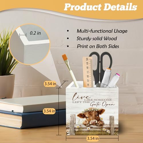 Farmhouse Highland Cow Pen Holder Organizer for Desk Accessories