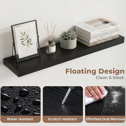 30 Inch Floating Shelves for Wall, 6.5"D Wood Storage Shelves, Black Finish