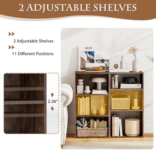 POWERSTONE 3 Tier Bookcase, Small Open Bookshelf, Wooden Storage Book Shelf with Adjustable Panels for Living Room, Home