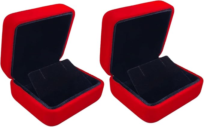 2 Pieces Velvet Earring Box,Stud Earring Gift Box,Jewelry Display Case for Proposal,Engagement,Wedding and Birthday,Red