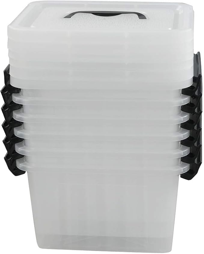 Ramddy 3.5 Quart Small Plastic Lidded Storage Box with Handles, 6 Packs | Clear Latching Bin