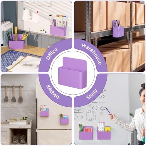 Mabrasse 2p Magnetic Dry Erase Marker Holder,Pen and Eraser Holder for Whiteboard, Magnet Pencil Cup Utility Storage Organizer for Office, Refrigerator, Locker and Metal Cabinets(Purple)