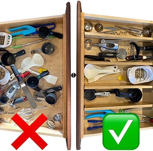 Bamboo Drawer Dividers Organizers 18-21.75 IN - Kitchen Drawer Organizer with Spring Loaded, Expandable Drawer Organizat