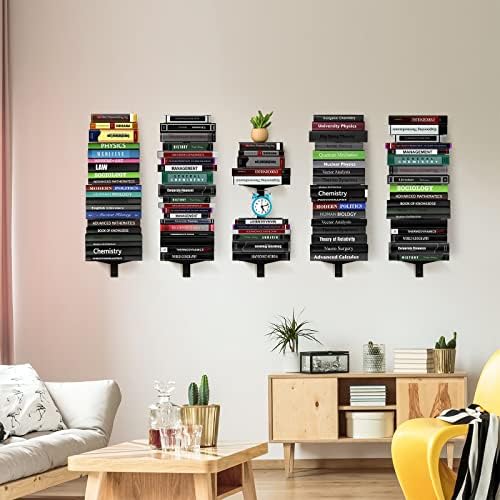 Floating Book Shelves for Wall, 8 Tier Invisible Floating Bookshelf, Vertical Spine Book Tower, Wall Mounted & Space Sav