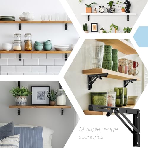 Matte Black Folding Shelf Brackets, 12 Inch, 6 Pack